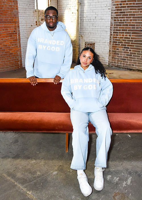 Light Blue “Branded by God” Hoodie French Terry Cotton