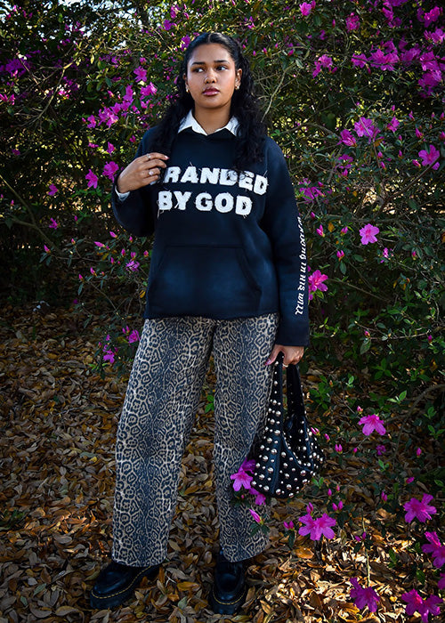 All black “Branded by God” hoodie French terry cotton