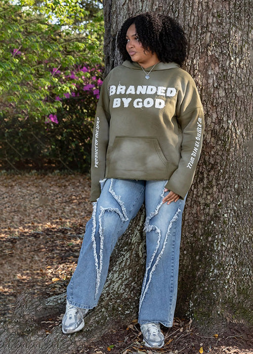 Olive Green “Branded by God” Hoodie French Terry Cotton
