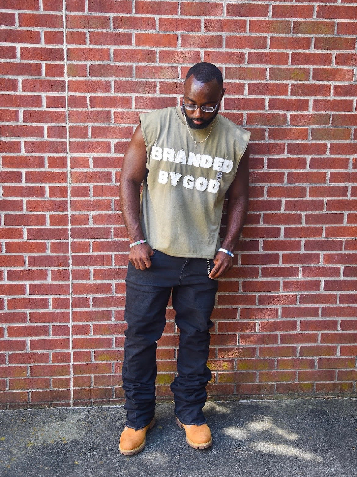 Branded By God “ Sleeveless Olive green Tee”