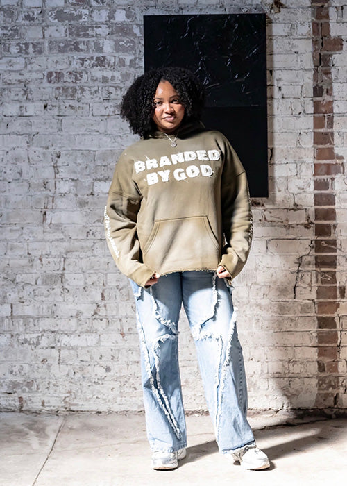 Olive Green “Branded by God” Hoodie French Terry Cotton