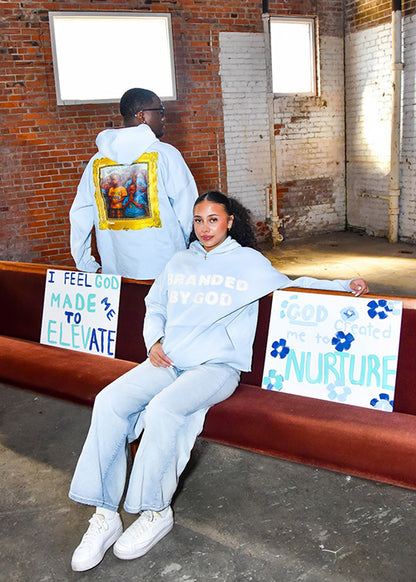 Light Blue “Branded by God” Hoodie French Terry Cotton