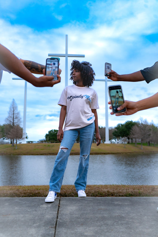 Divinely Made “Heavenly Earth” cream & blue (regular tee)